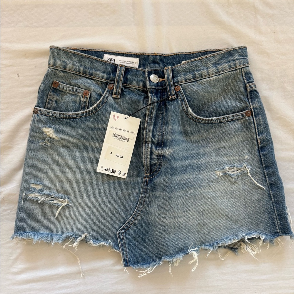 Zara Distressed Blue Mini Skirt